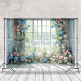 Aperturee - Blue Pink Spring Floral Window Backdrop For Wedding